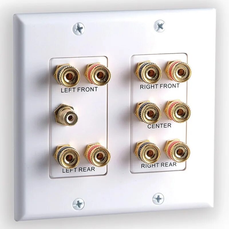 Двухганговая настенная розетка MT-Power 5.1 Surround Sound distribution Wall Plate. Двухганговая настенная розетка MT-Power. Розетка акустическая 5.1 Barker. Аудиорозетка 5.1.