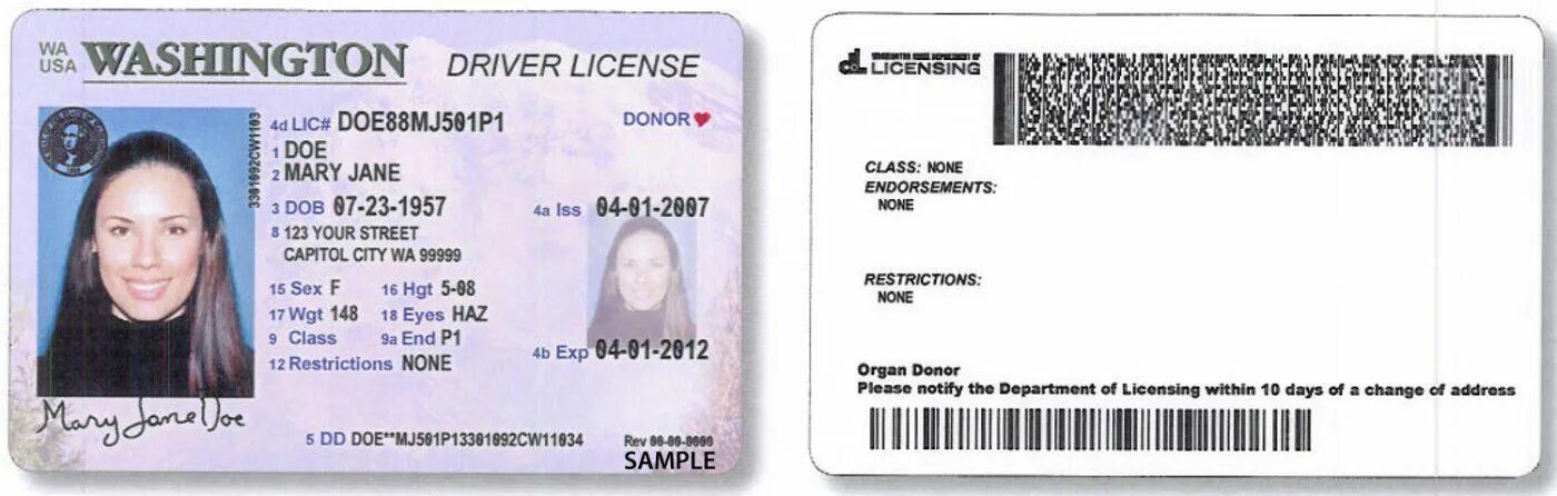 Ids license. Washington Driver License.