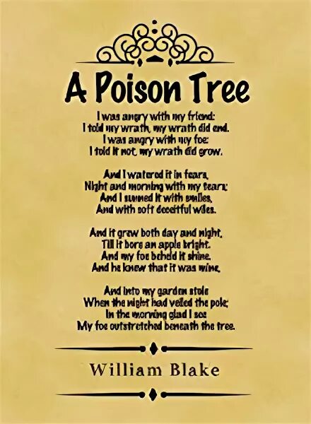 Poison перевод на русский песня. Poison Tree William Blake. Ядовитое дерево Уильям Блейк. Poison Tree poem. Уильям Блейк ядовитое дерево стих.