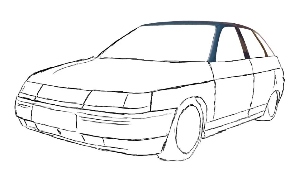 ВАЗ 2112 карандашом. Рисунок машины ВАЗ 2112. ВАЗ 2112 спереди.