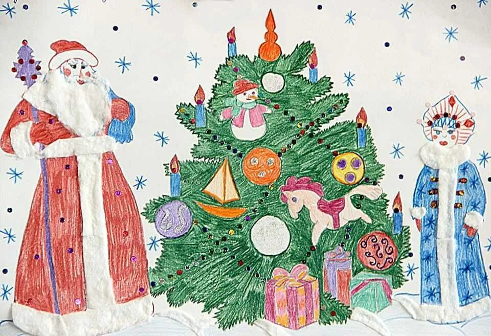 Новогодние рисунки. Детские рисунки на новый год. Новогодние рисунки для детей. Красивые новогодние рисунки.