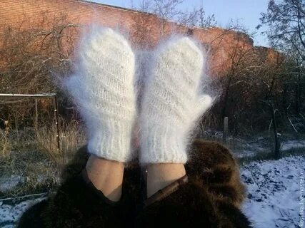 Варежки спицами из пуха