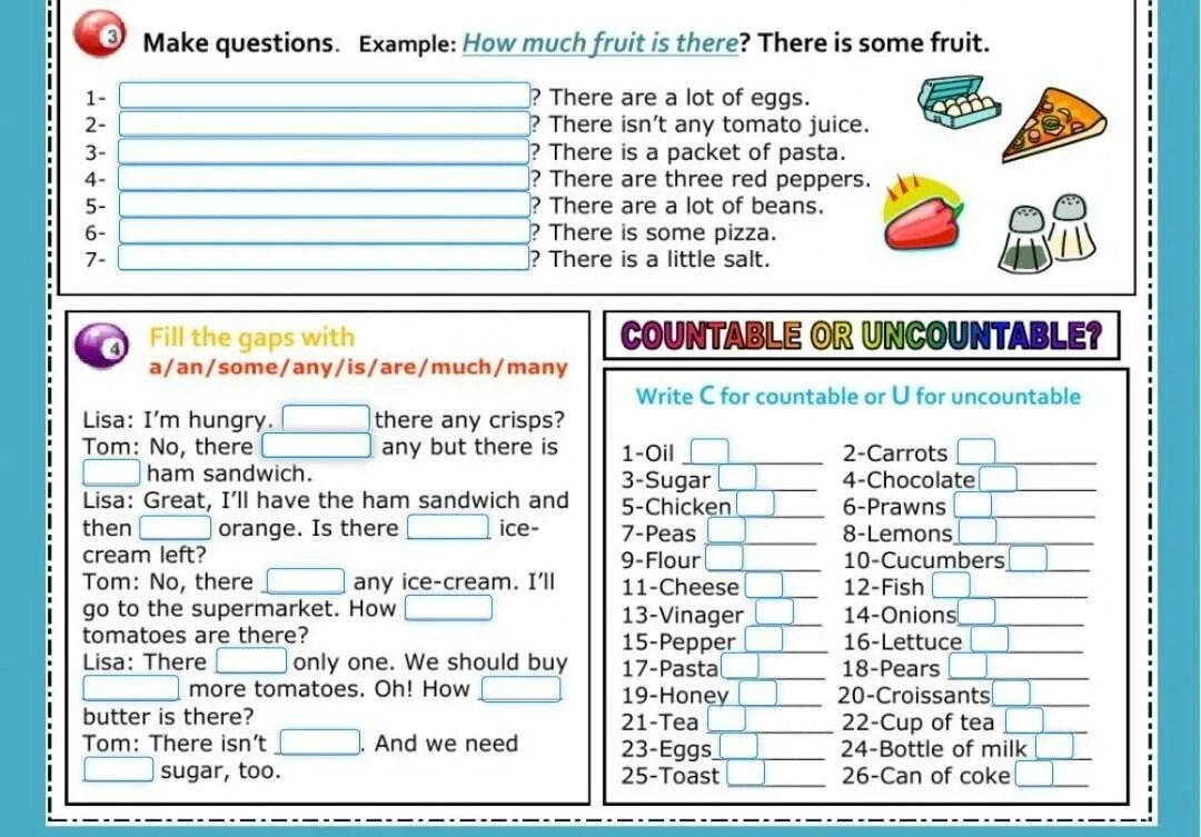 There aren t any shops. How many how much упражнения. Some a an упражнения. Countable/uncountable ответы. Some any задания английский.