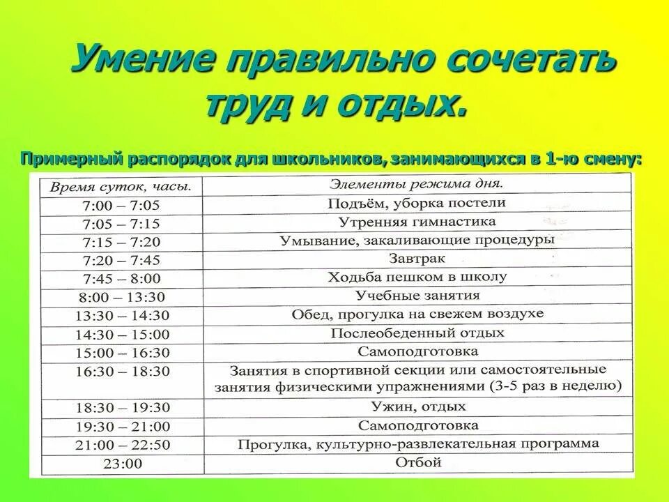 Суточный распорядок дня. Суточный распорядок дня
