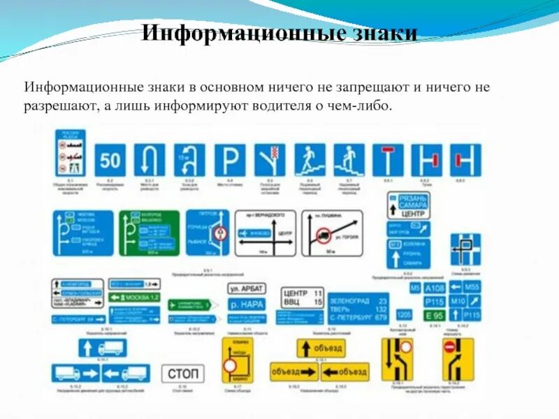 Виды информационных знаков