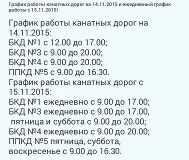 График работы подъемников