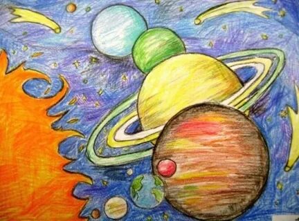 Рисуем космос карандашами с детьми