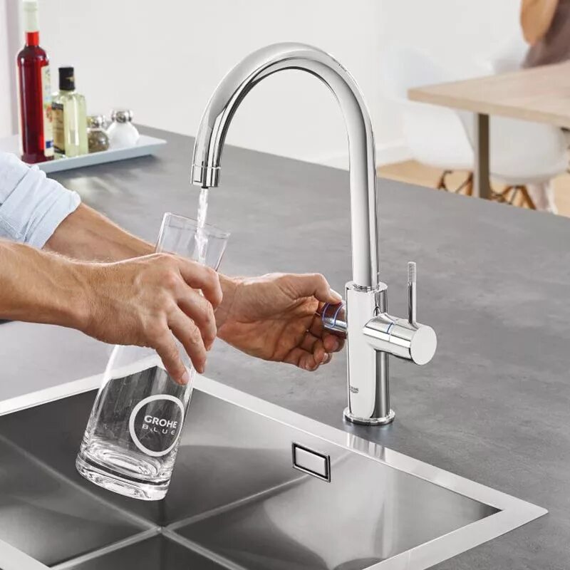 Смеситель с встроенным фильтром. Grohe blue home. система grohe blue home. 30383000 grohe blue. для кухни с фильтром. кухонный кран грое.