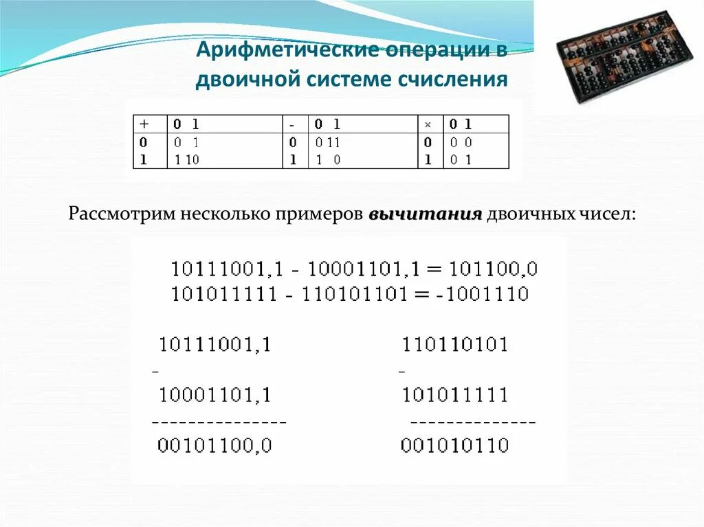 Арифметические операции в кодах. Система счисления арифметические операции в двоичной системе. Операция вычитания в двоичной системе счисления. Арифметические операции в двоичной системе. Арифметические операции в двоичной системе исчисления.