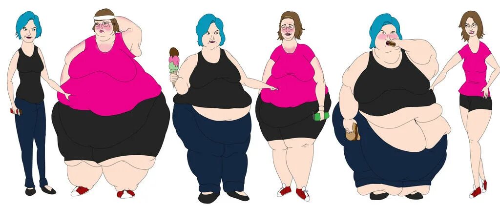 Про стали толстыми. Персонажи с лишним весом. Человек толстеет. Персонаж женский толстый.