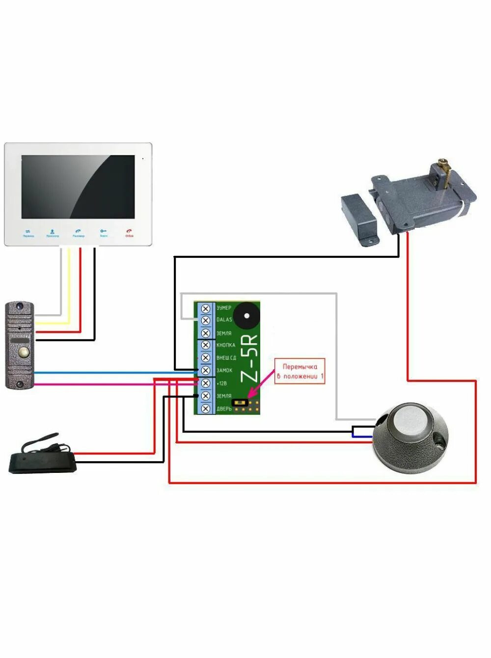 Видеодомофон с электромагнитным замком. Контроллер управления электромагнитным замком z-5r. Контроллер домофона z-5r программирование. Считыватель с контроллером z-5r. Z5r контроллер перемычки.