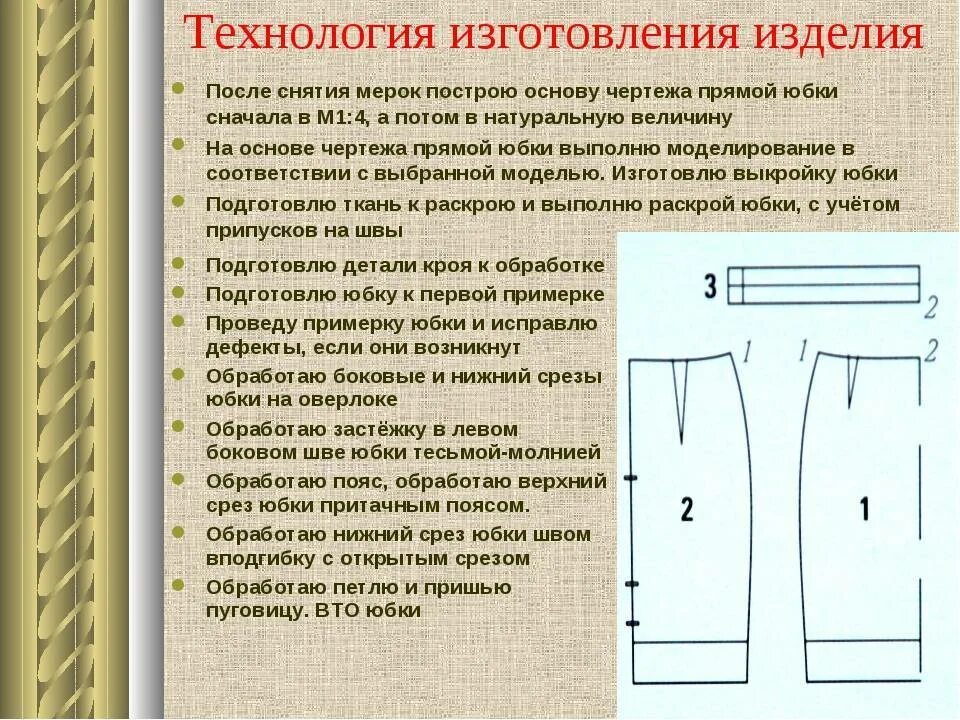 Презентация оценка качества проектного швейного изделия. Технология изготовления юбки. План пошива прямой юбки. Последовательность пошива прямой юбки. Обработка прямой юбки.