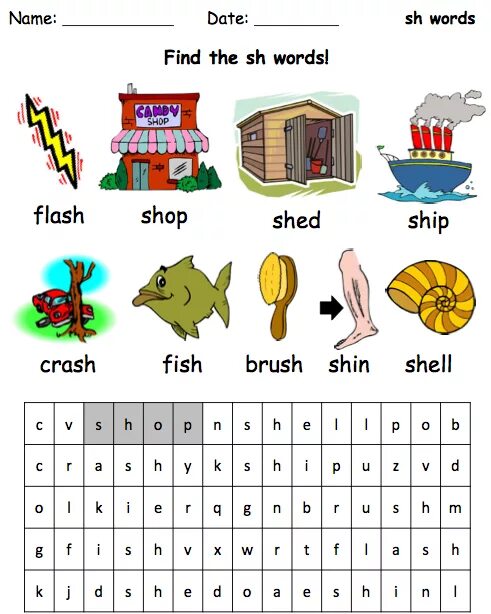 Find the words with a sound. Звук sh. sh sound for kids. sh words. word search звук sh.