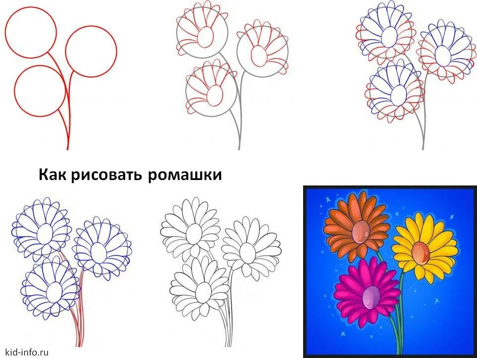 Букет цветов поэтапно для детей