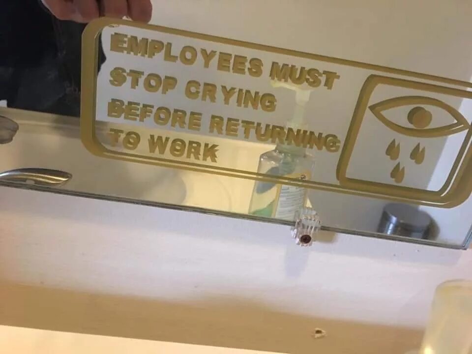 You must stop. Employees must stop crying before returning. Employees must stop crying. Работники должны перестать плакать. Работник должен перестать плакать перед тем как вернуться к работе.