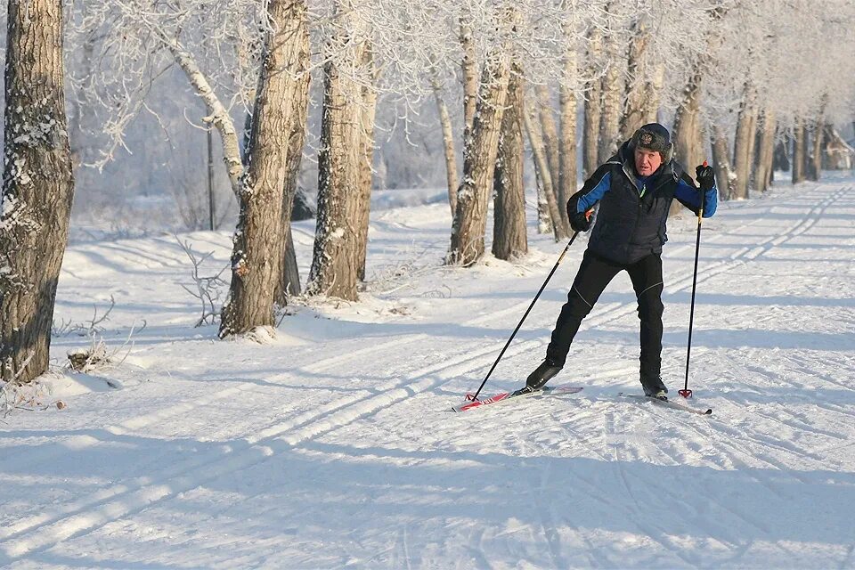 Катание на лыжах в парке