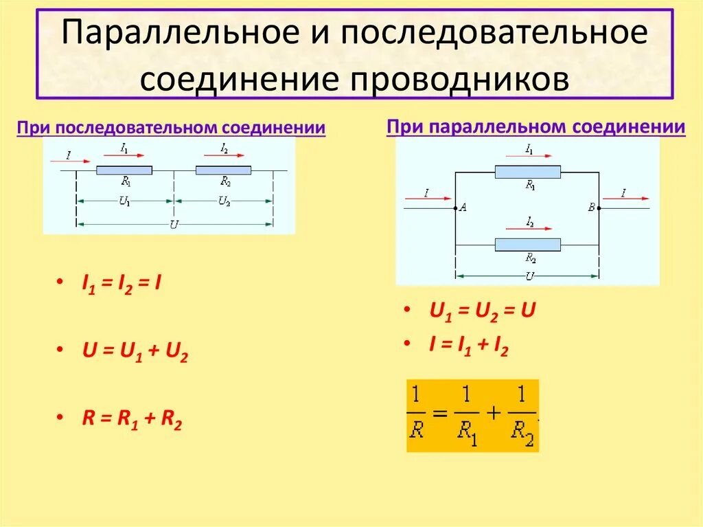 Сумма токов при последовательном соединении. Сопротивление при последовательном соединении проводников формула. Напряжение при параллельном соединении проводников формула. Формула напряжения в параллельном соединении. Последовательное и параллельное соединение цепи.