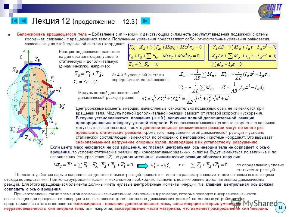 Динамические силы реакции. Динамические силы реакции. Статические и динамические реакции тела вращающегося вокруг оси. Наклонная плоскость сила реакции опоры. Реакции подшипников теоретическая механика.