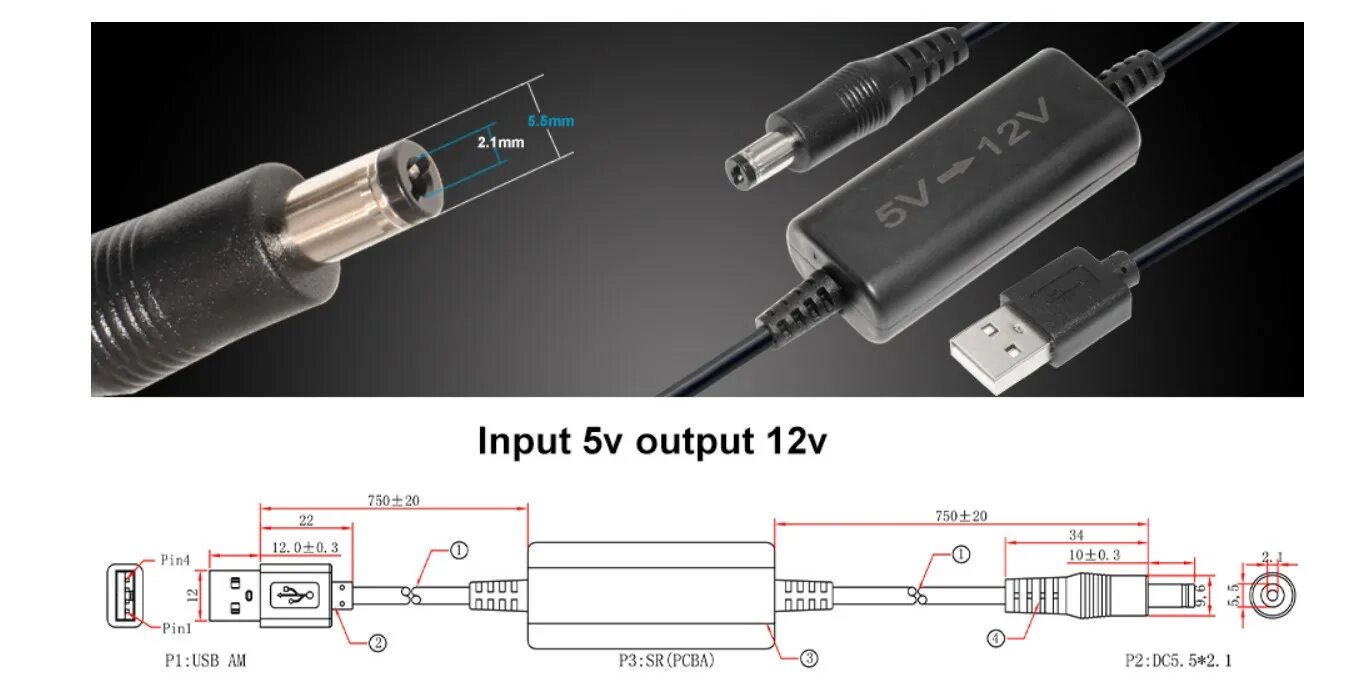 Повысить напряжение usb. Кабель питания usb dc 5.5/2.1мм. преобразователь 5 в 12 вольт usb. 5v usb 12v dc-dc преобразователь. usb dc 12v.