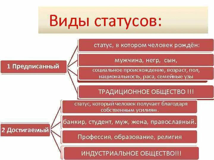 Виды статусов. Статусы виды статусов. Возраст раса пол гражданство предписанный статус. Основные виды статуса