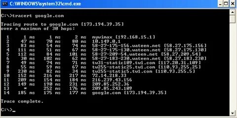 Команда tracert в командной