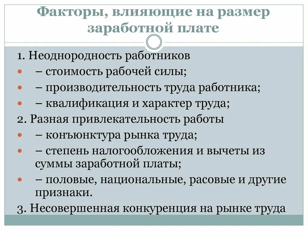 Условия влияющие на заработную плату работника