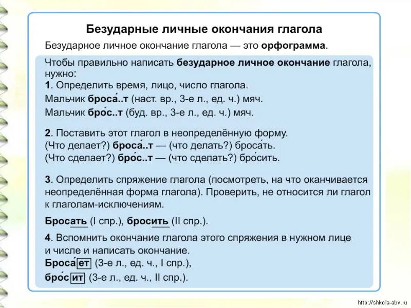 Правописание безударных личных окончаний глаголов. Правописание безударных личных окончаний глаголов 4 класс правило. Алгоритм написания окончаний глаголов 4 класс. Как написать безударное окончание глагола. Предложения с глаголами личных безударных окончаний