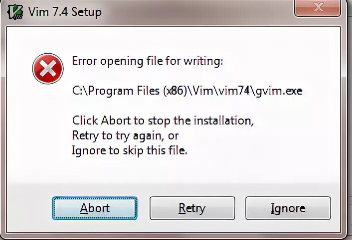 Vim for Windows. Error 07 te71. WS-118728-7 Error. Error opening device