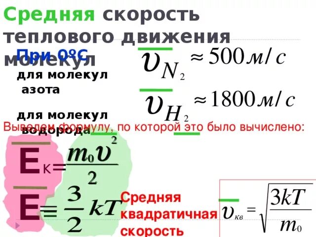 Среднеквадратичная скорость частицы. Средняя скорость теплового движения молекул. Формула средней квадратичной скорости молекул газа. Среднеквадратичная скорость теплового движения молекул. Формула квадратичной скорости молекулы газа.