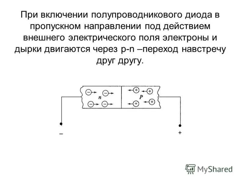 Прямое включение полупроводникового диода. Схема включения полупроводникового диода. Схема пропускного включения полупроводникового диода. Особенности работы диода в пропускном. Диод направление тока на схеме.