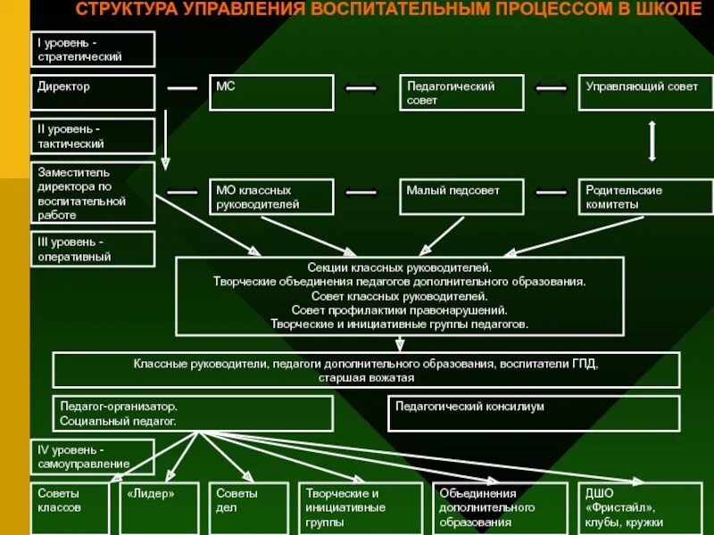 Системы управления воспитанием. Уровни управления школой. Уровни управления в общеобразовательной школе. Модель управления школой. Структура управления воспитательным процессом в школе.