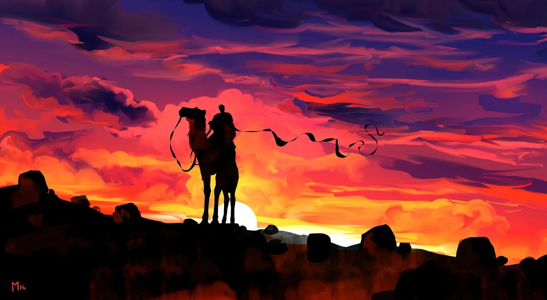 Закат арт. Верблюд на закате. Силуэтный пейзаж. Верблюд на фоне заката. Небо караван