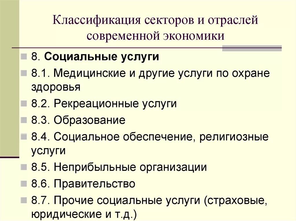 Классификация экономические отрасли