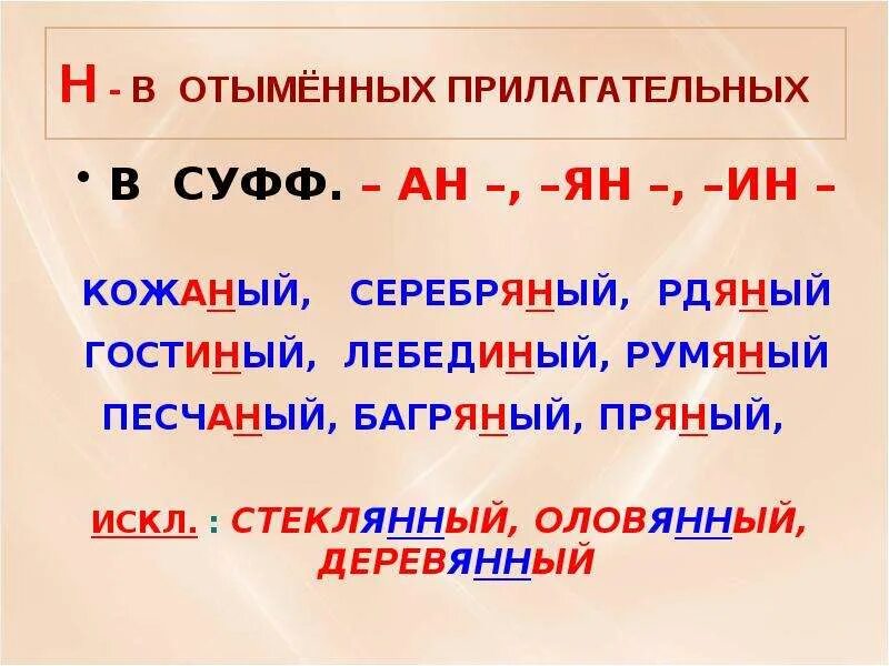 Н ИНН В отыменых прилагательых. Исключения отыменных прилагательных. НН В отыменных прилагательных. Н В отымённых прилагательных.