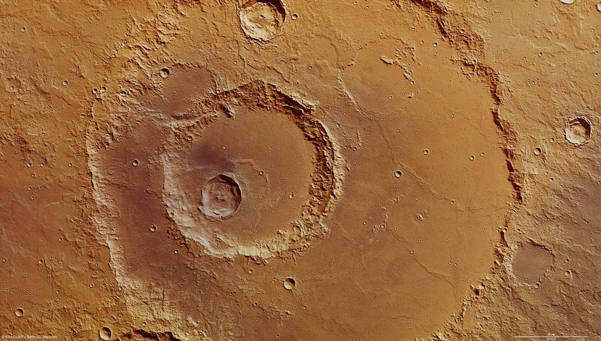 Цвет марса почему. Марс, Планета кратеры. Ударный кратер на Марсе.