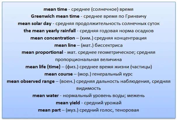 Mean перевод с английского на русский