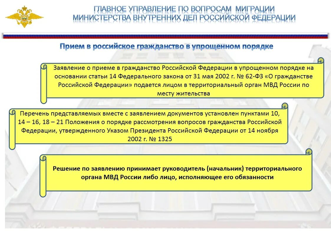 Прием в гражданство Российской Федерации. Упрощенный порядок принятия гражданства РФ. Российского гражданства – в упрощенном порядке. Упрощенная процедура принятия в гражданство РФ.