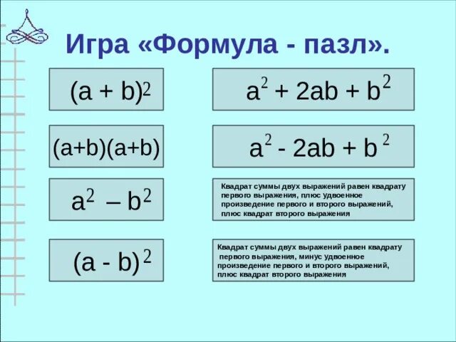 Удвоенное произведение разности квадратов. Сумма квадратов. Плюс удвоенное произведение. Квадрат суммы двух выражений. Удвоенное произведение формула.