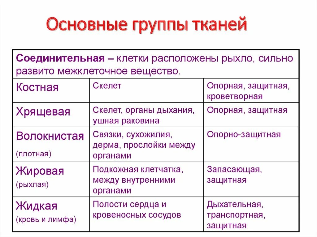 Типы соединительной ткани человека таблица. Основные типы тканей человека таблица. Особенности соединительной ткани таблица. Соединительная ткань функции таблица.