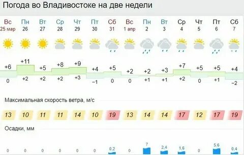 Почасовая погода владивосток на неделю