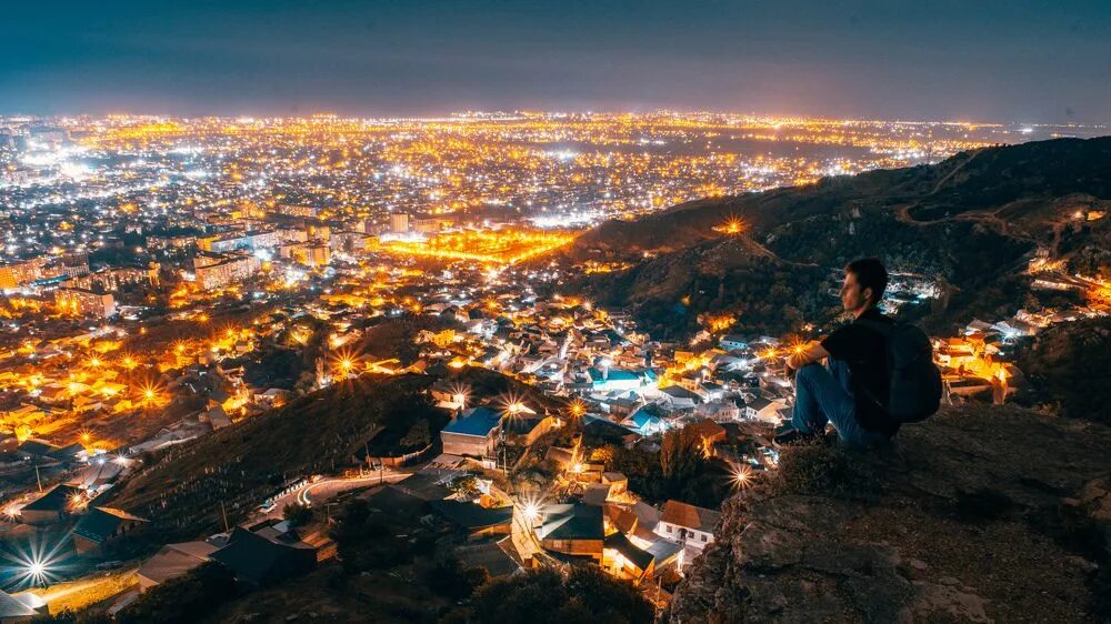 Дагестан ночью фото Akhty at night Lezgin Dagestan village Caucasus mountains North Caucasus Land