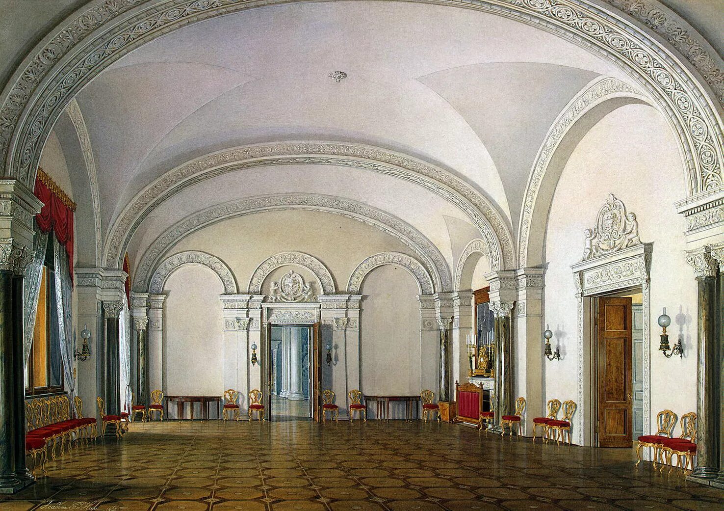 First hall. Интерьеры зимнего дворца акварели ГАУ.