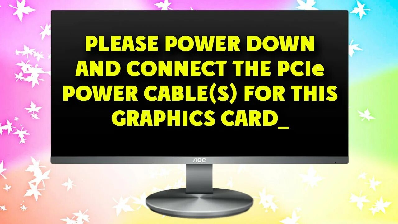 Connect the pcie power cable. Please Power down and connect the PCIE Power Cable. Please Power down and connect the PCIE Power Cable for this Graphics. Please Power down and connect the PCIE Power Cable s for this Graphics Card. Please Power down and connect the PCIE Power Cable for this Graphics Card что делать.