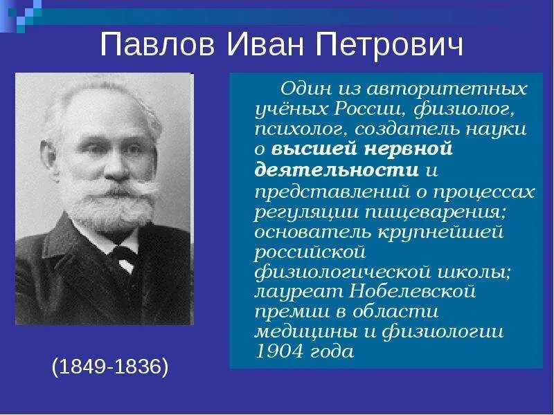 Наука и п павлова. Павлов физиолог открытия.