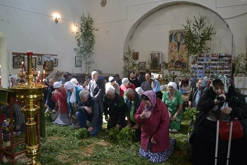 Коленопреклоненные молитвы в день святой троицы. Праздник троицы в храме. Земной поклон в храме. Празднование троицы в православном храме. Служба в церкви на коленях.