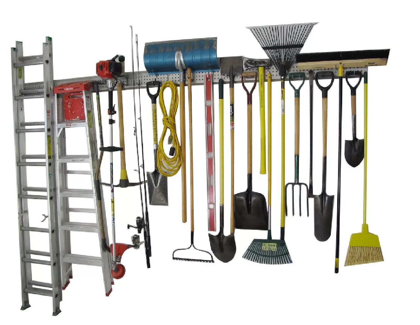 Обустройство сарая на даче. Стойка для садового инвентаря. Варианты инвентаря. Полки для инвентаря в сарае. Приспособления для хранения садового инвентаря.