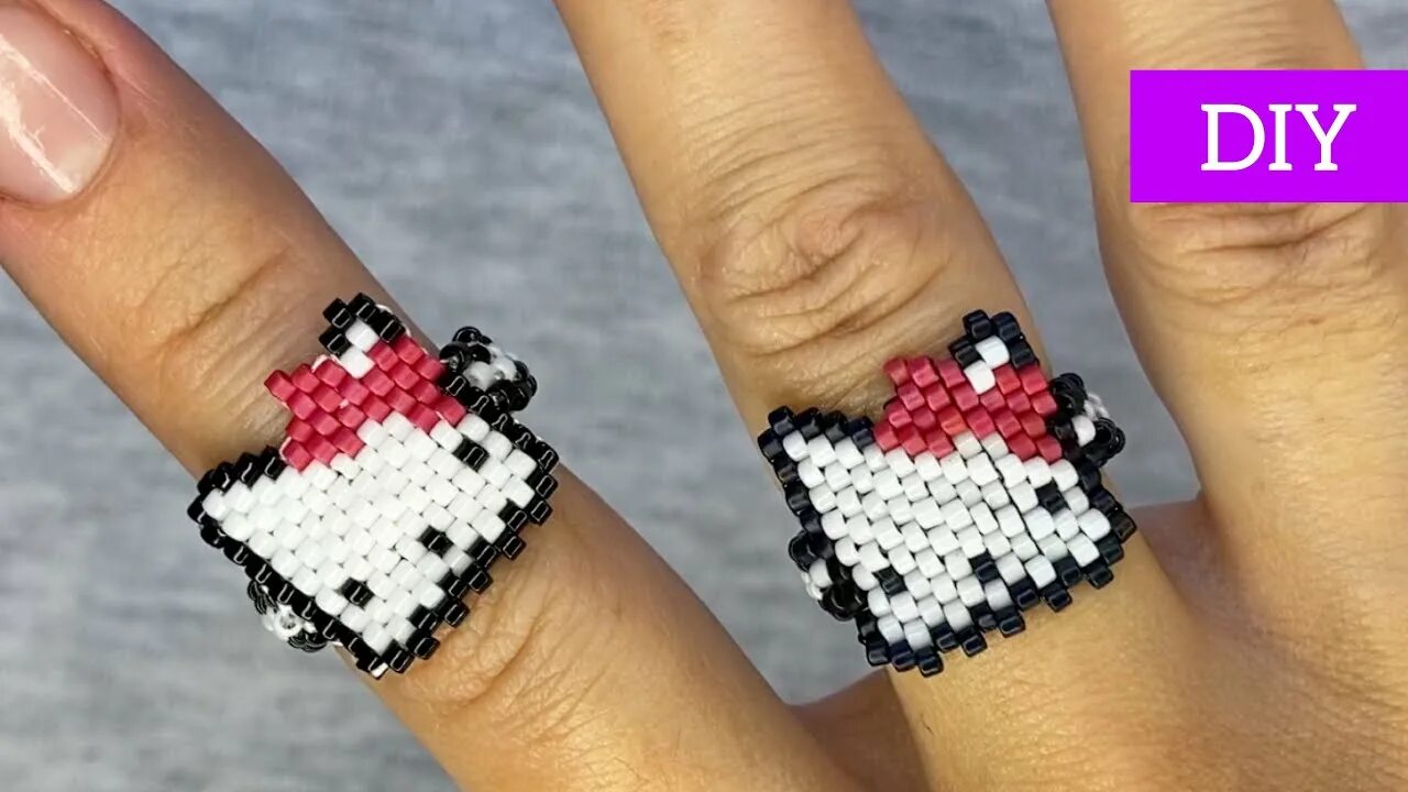Кольцо из бисера хелло китти. Колечки из бисера hello kitty. колечко из бисера хелло китти. колечко из бисера с хеллоу китти.