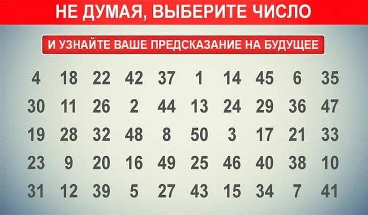 Выбери одно число 1 и 100