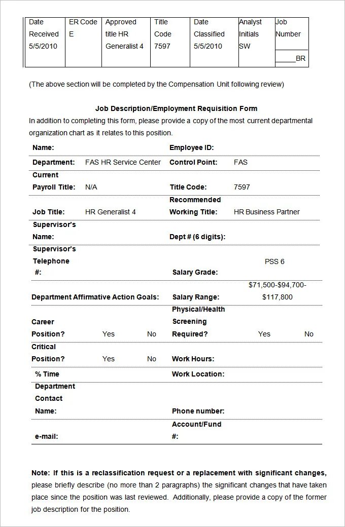 Job description Template. Form description