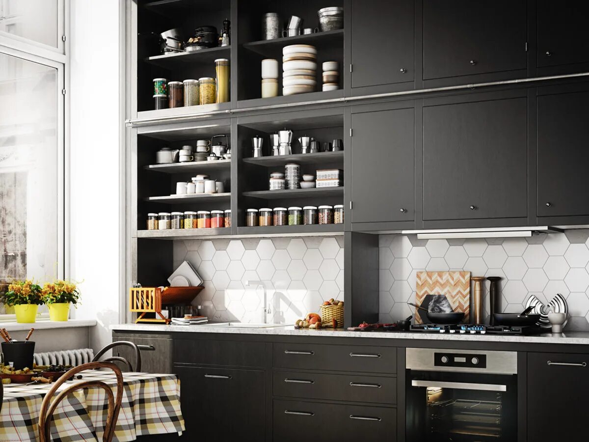 Кухни сток. Кухня Сток. Открытые полки в кухне черный цвет. Par stock на кухне. Антрацитово-серый цвет.